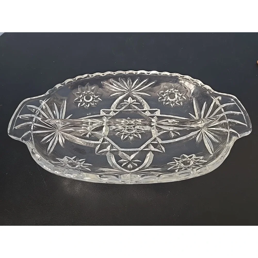 Vintage Anchor Hocking Prescut Star of David Deli Relish Divided Dish‎ Handles